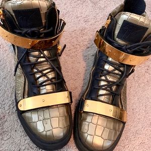 Giuseppe Zanotti Men's Croc High-Top Sneaker, Gold